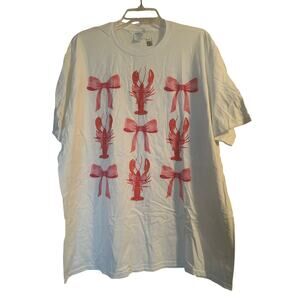 NWOT Port and Company Men's Cut Pink Bow Crawfish Lobster T-Shirt Size 2XL